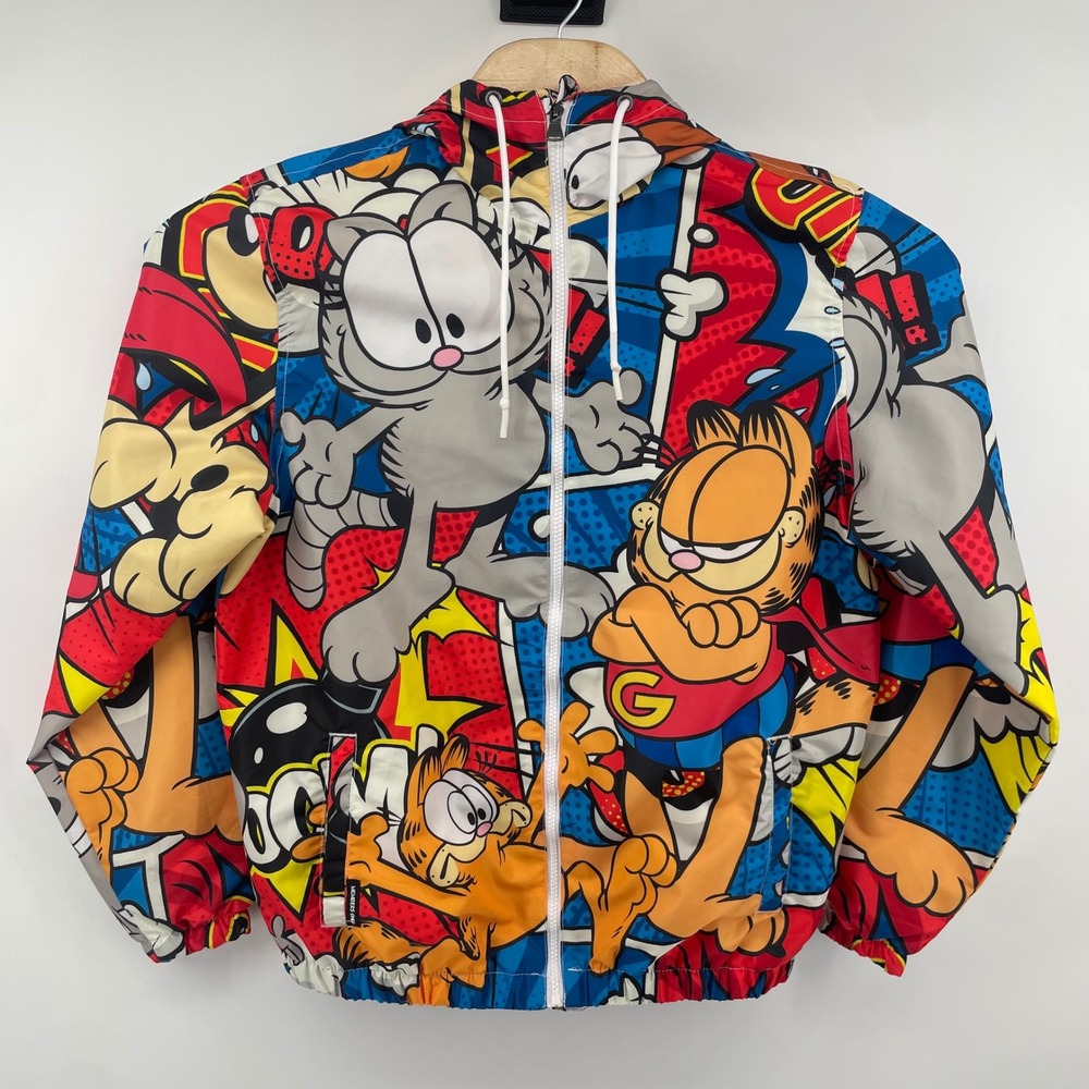 Members Only Garfield Windbreaker Mens M Multicolor Comic Print Hooded Jacket